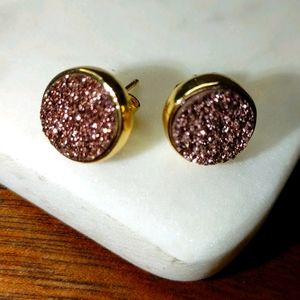 Natural druse Quartz Titanium Stud Earrings